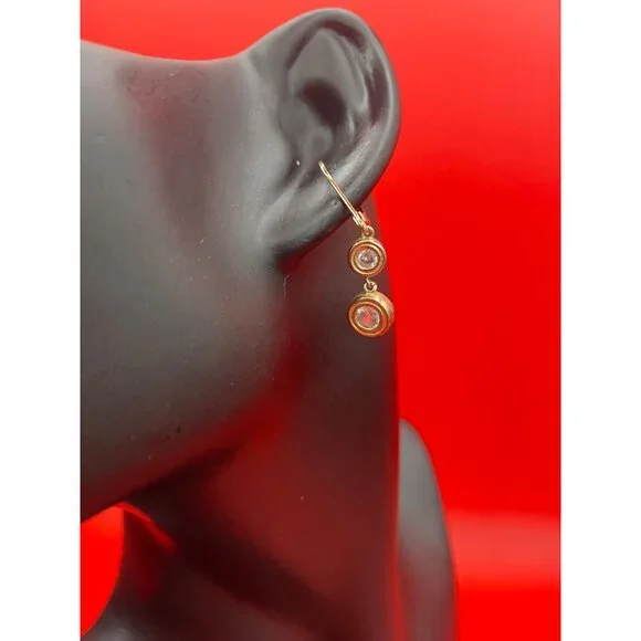 Lauren Ralph Lauren Gold-Tone Cubic Zirconia Double Drop 1-1/3" Earrings NWT - Picture 2 of 3